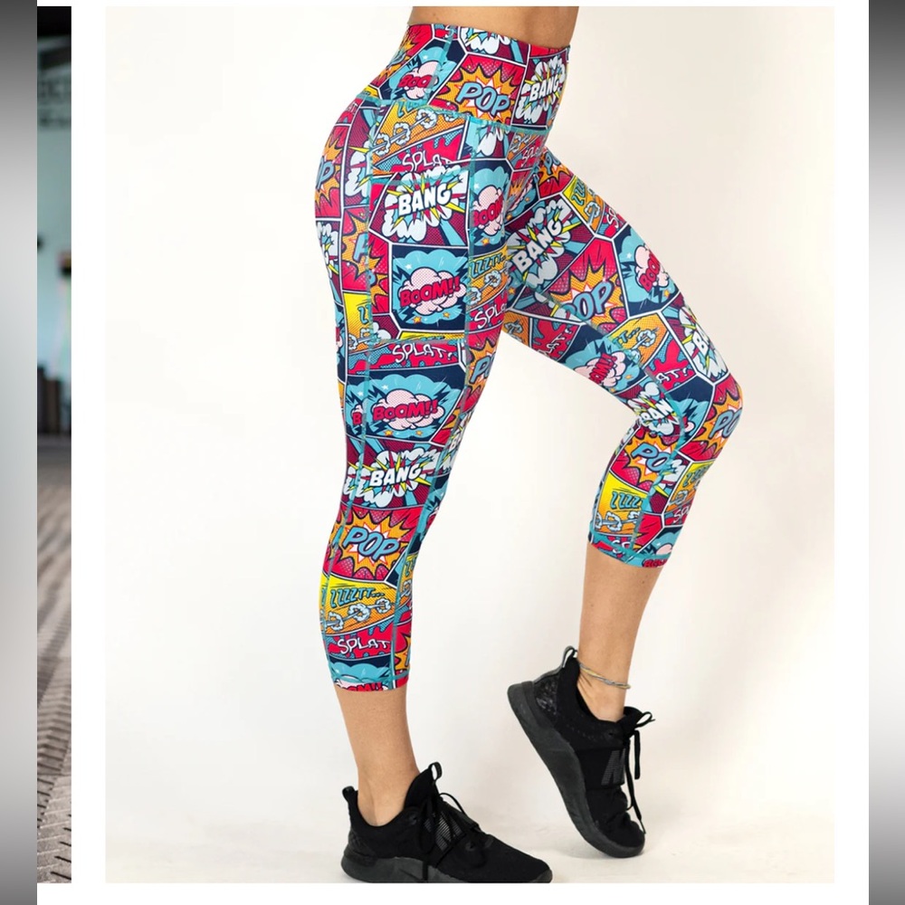 CVG‎ Colorful Comic Print Leggings med yoga workout trail granola girl gorpcore